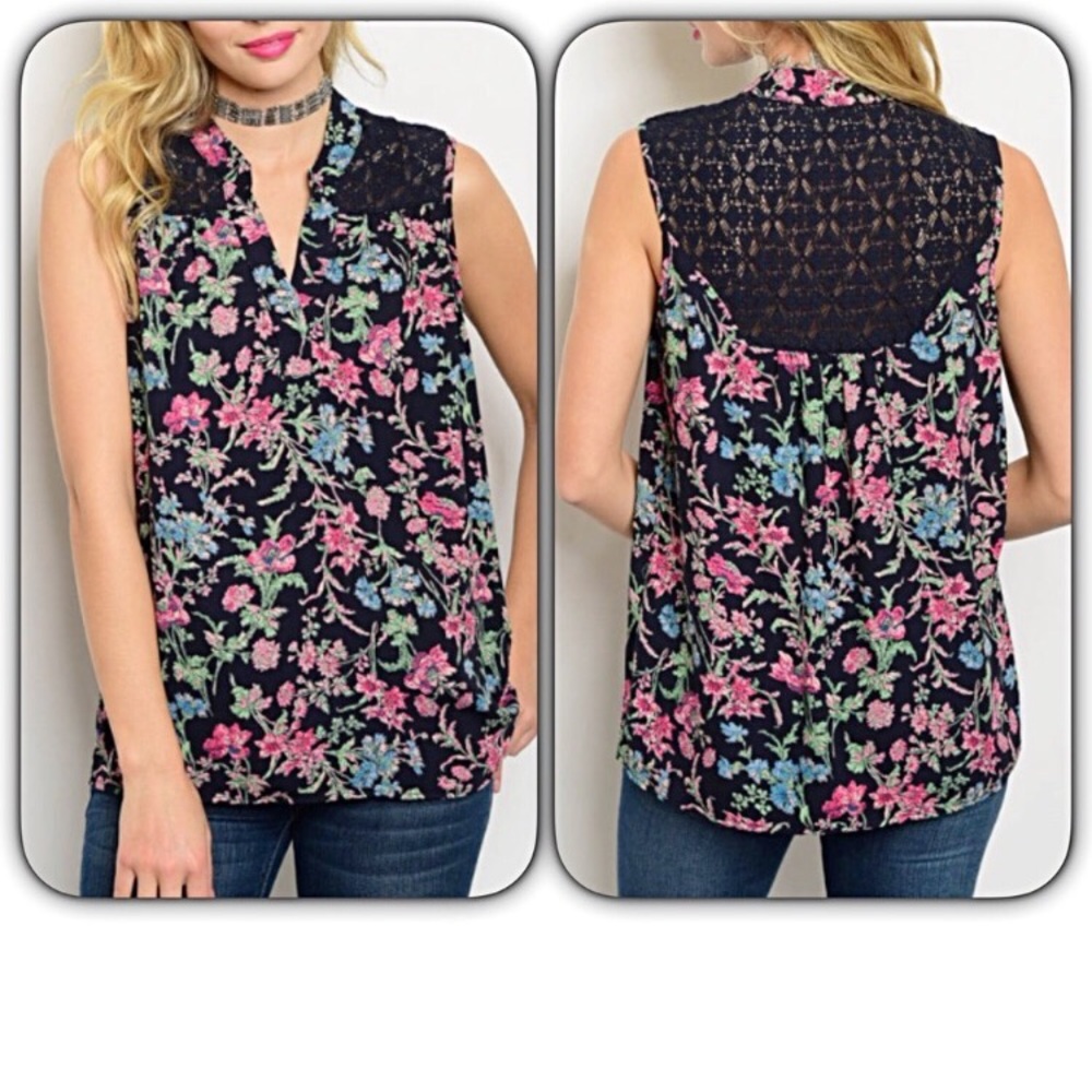 ‼️SALE Chic Floral Lace Tunic Sleeveless Top SM - Picture 5 of 7